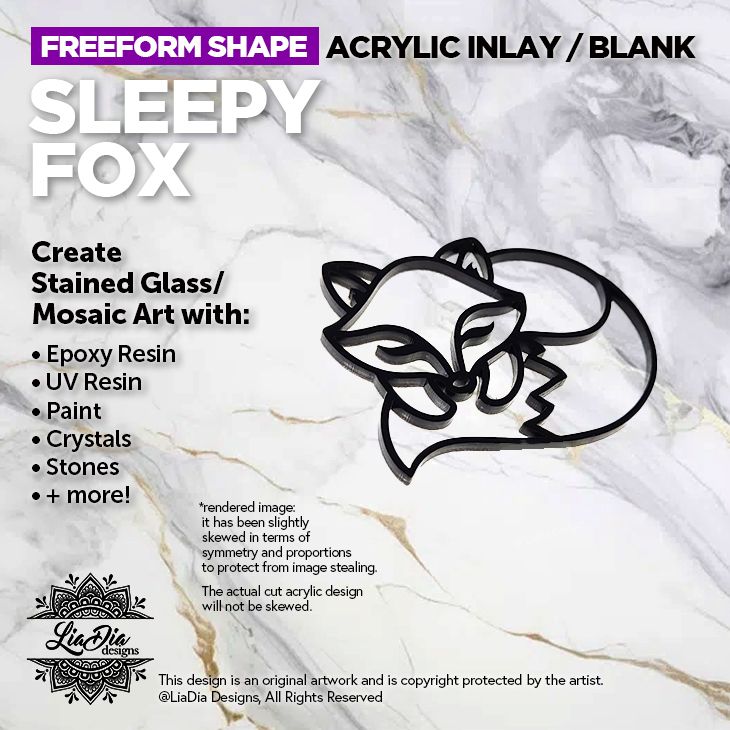 Freeform - Sleepy Fox - Inlay / Silhouette - 5&quot; Black Acrylic Blank