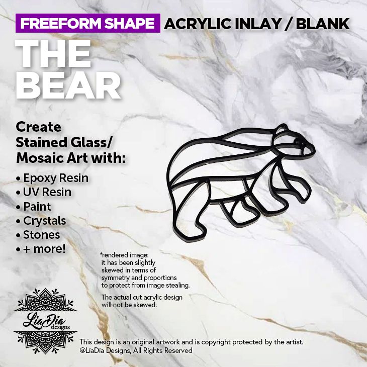 Freeform - The Bear - Inlay / Silhouette - 5&quot; Black Acrylic Blank