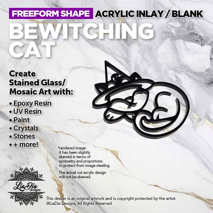 Freeform - Bewitching Cat - Inlay / Silhouette - 5&quot; Black Acrylic Blank