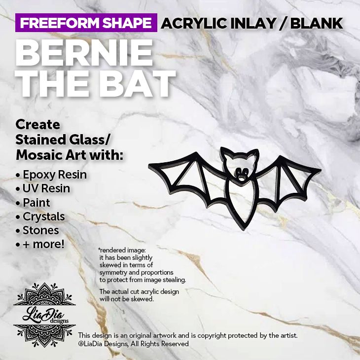 Freeform - Bernie the Bat - Inlay / Silhouette - 5&quot; Black Acrylic Blank
