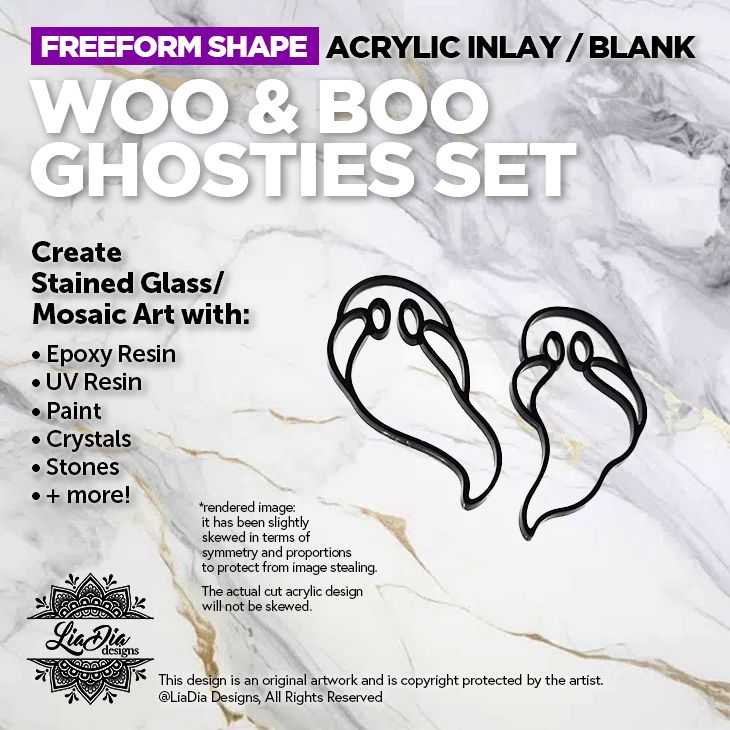 Freeform - Woo &amp; Boo Ghosties - Inlay / Silhouette - 5&quot; Black Acrylic Blank - Set of 2