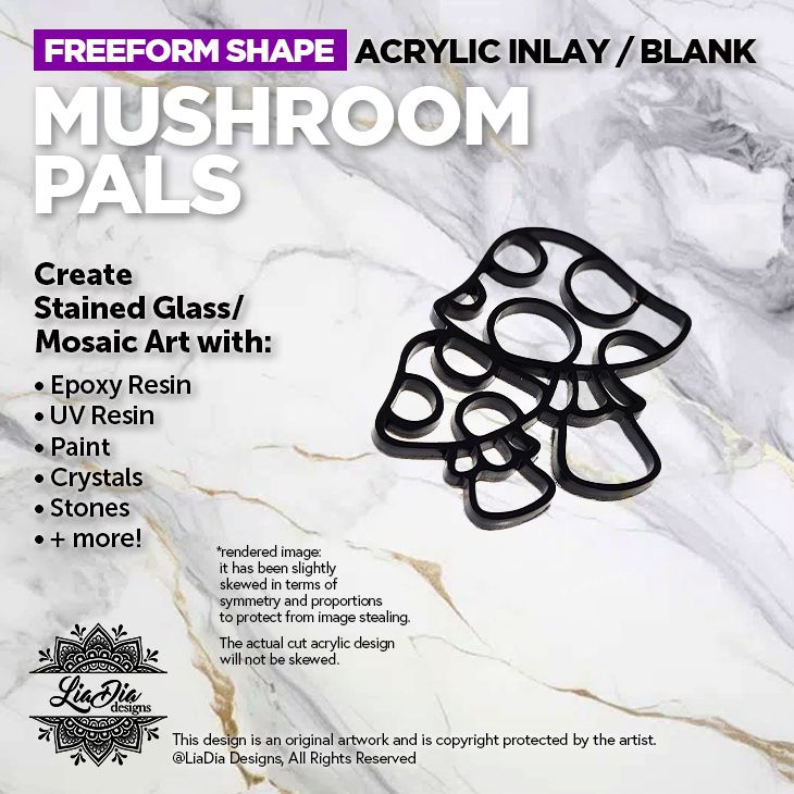Freeform - Mushroom Pals - Inlay / Silhouette - 5&quot; Black Acrylic Blank