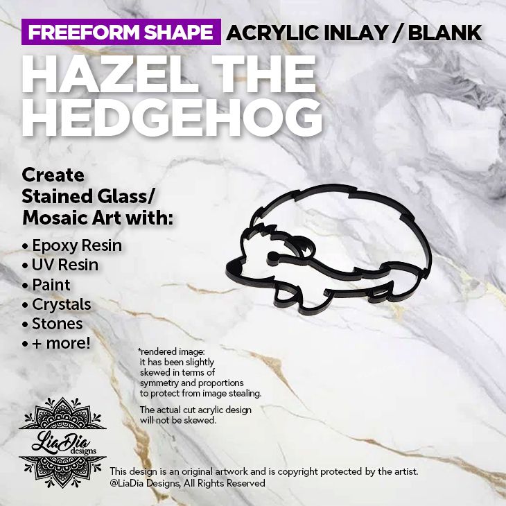 Freeform - Hazel the Hedgehog - Inlay / Silhouette - 5&quot; Black Acrylic Blank