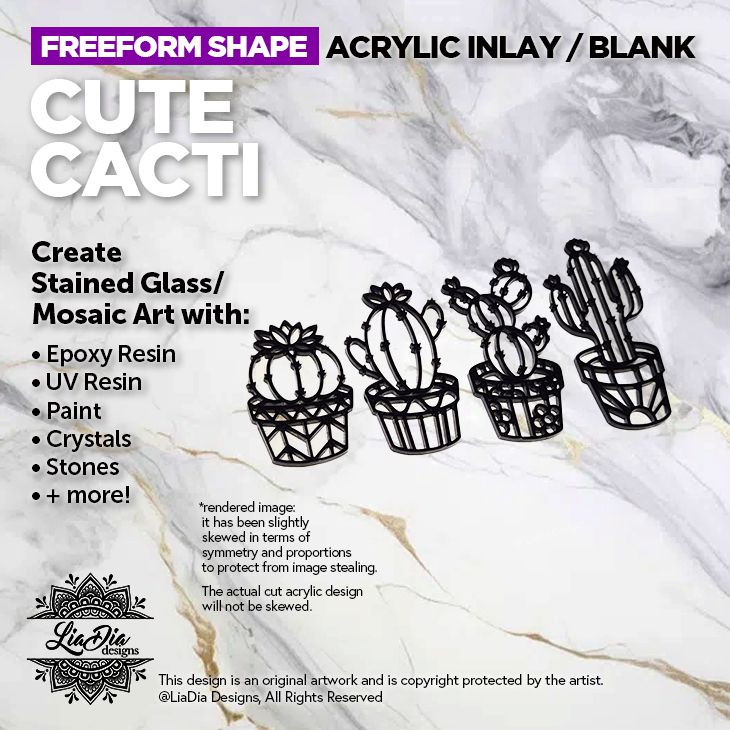 Freeform - Cute Cacti - Inlay / Silhouette Black Acrylic Blanks - Set of 4