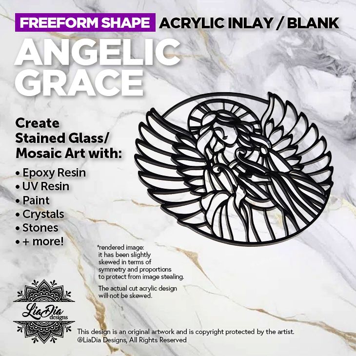 Freeform - Angelic Grace - Inlay / Silhouette - 7&quot; Black Acrylic Blank
