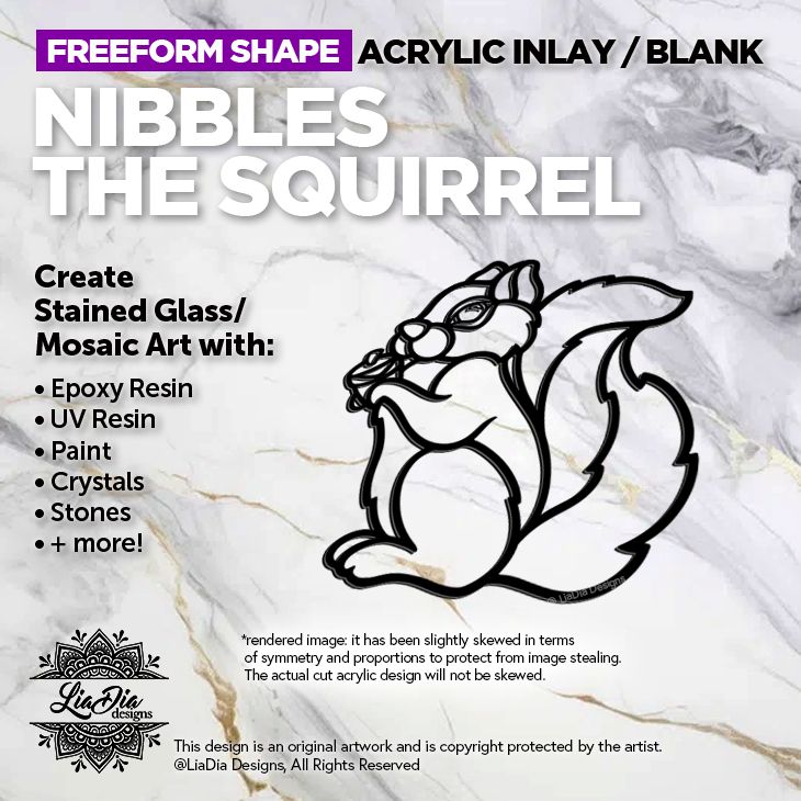 Freeform - Nibbles The Squirrel - Inlay / Silhouette - 5&quot; Black Acrylic Blank