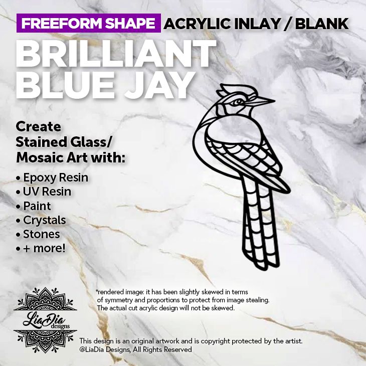Freeform - Brilliant Blue Jay -  Inlay / Silhouette - 5&quot; Black Acrylic Blank