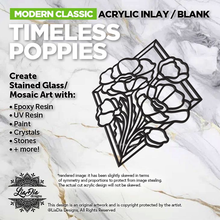 Modern Classic - Timeless Poppies - Inlay/ Silhouette  - 7&quot; Round Black Acrylic Blank