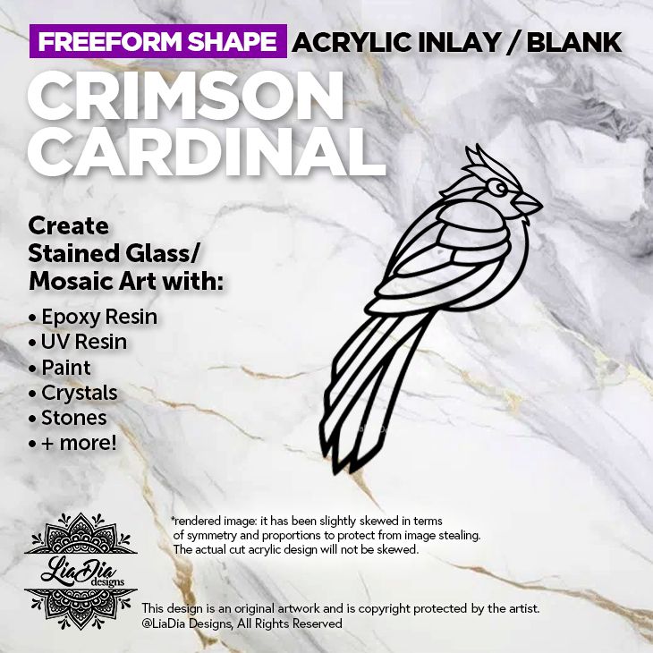 Freeform - Crimson Cardinal -  Inlay / Silhouette - 5&quot; Black Acrylic Blank