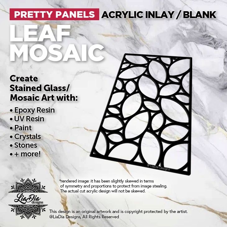 Pretty Panels - Leaf Mosaic Panel - Inlay / Silhouette - 7&quot; Freeform Black Acrylic Blank
