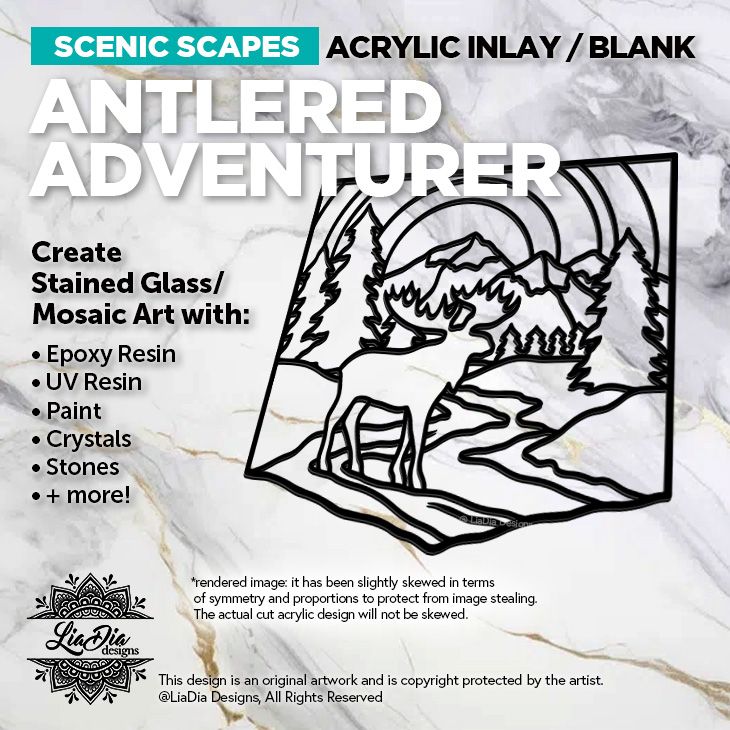Scenic Scapes - Antlered Adventurer - Inlay/ Silhouette  - 7&quot; Round Black Acrylic Blank