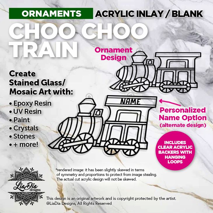 Ornaments - Choo Choo Train - Add Paint or Resin - Clear Backer Included - Personalization Option