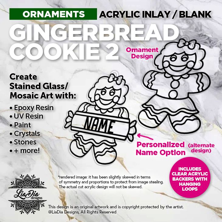 Ornaments - Gingerbread Cookie 2 - Add Paint or Resin - Clear Backer Included - Personalization Option