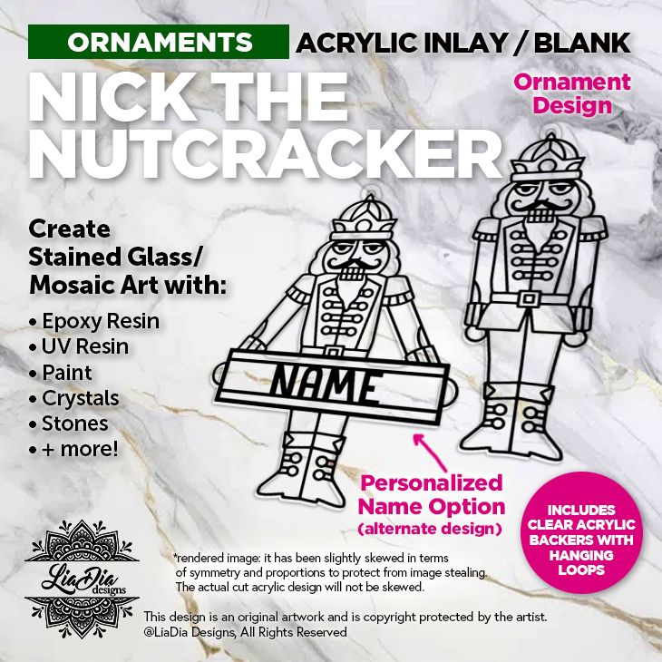 Ornaments - Nick the Nutcracker - Add Paint or Resin - Clear Backer Included - Personalization Option