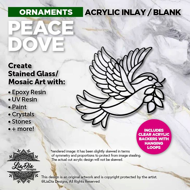 Ornaments - Peace Dove - Add Paint or Resin - Clear Backer Included