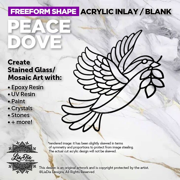Freeform - Peace Dove -  Inlay / Silhouette - 5&quot; Black Acrylic Blank