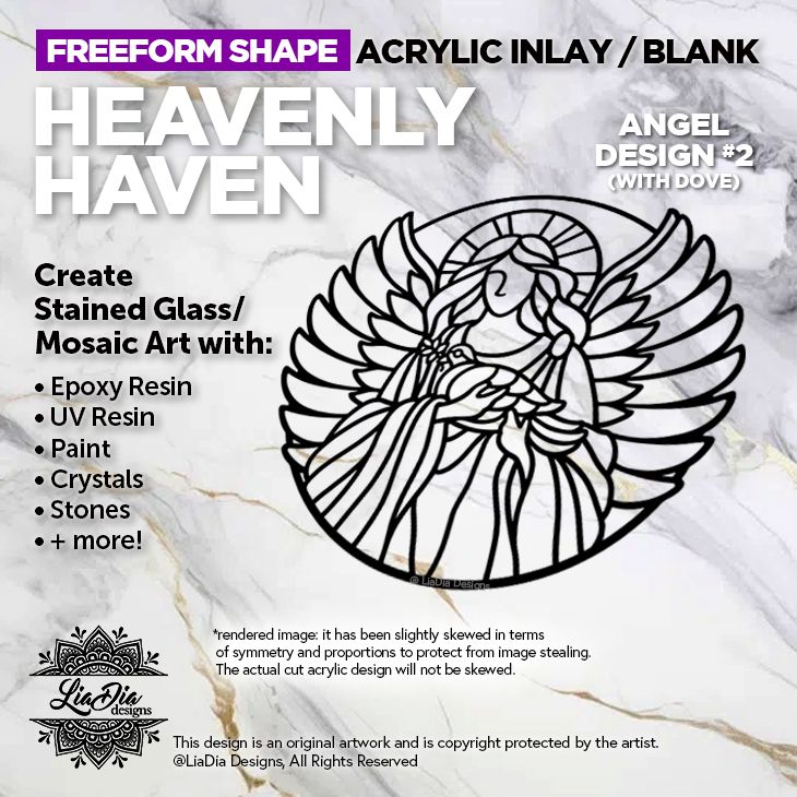 Freeform - Heavenly Haven - Angel #2 with Dove - Inlay / Silhouette - 7&quot; Black Acrylic Blank
