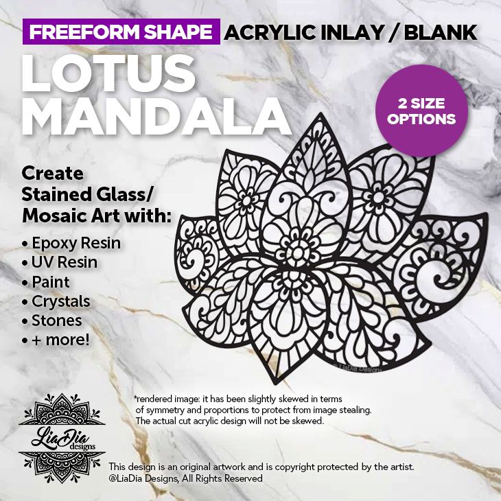 Freeform - Lotus Mandala - Inlay / Silhouette - 6&quot; or 8&quot; Black Acrylic Blank