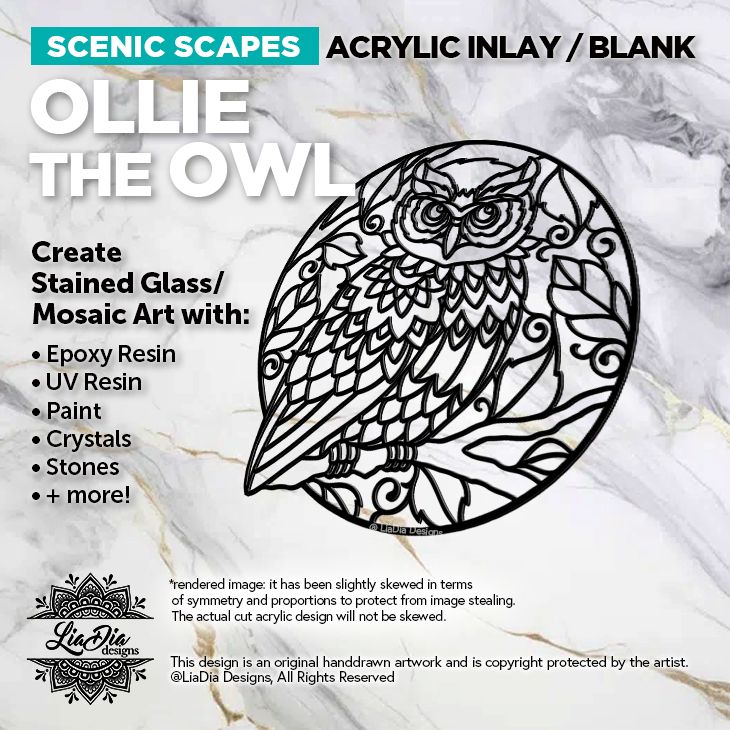 Scenic Scapes - Ollie the Owl - Inlay/ Silhouette  - 7&quot; Round Black Acrylic Blank