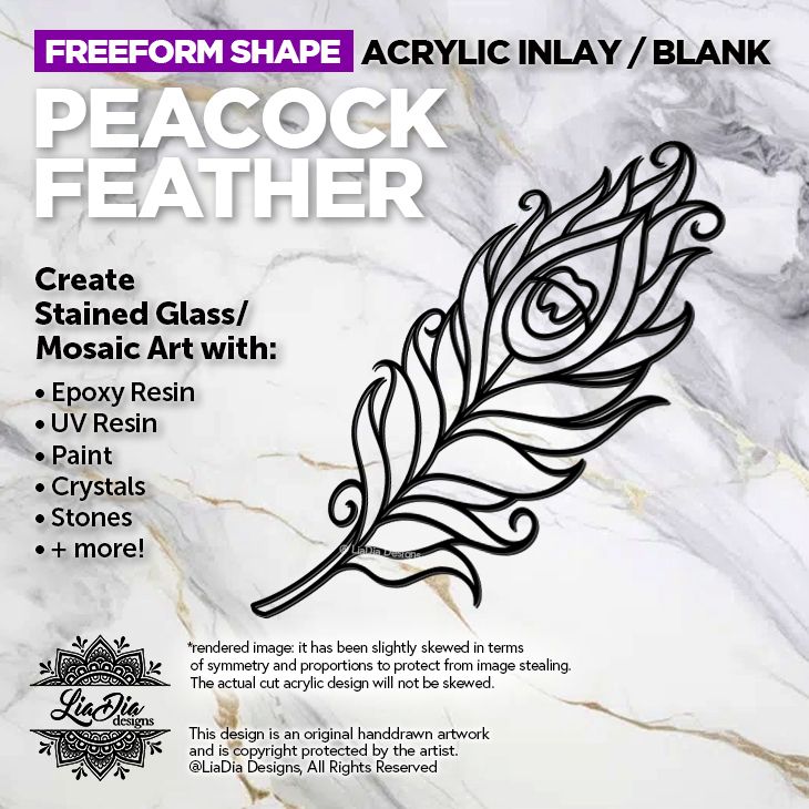 Freeform - Peacock Feather - Inlay / Silhouette - 7&quot; Black Acrylic Blank