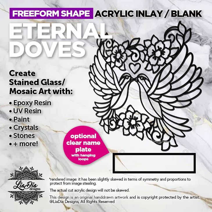 Freeform - Eternal Doves - Inlay / Silhouette - 7&quot; Black Acrylic Blank