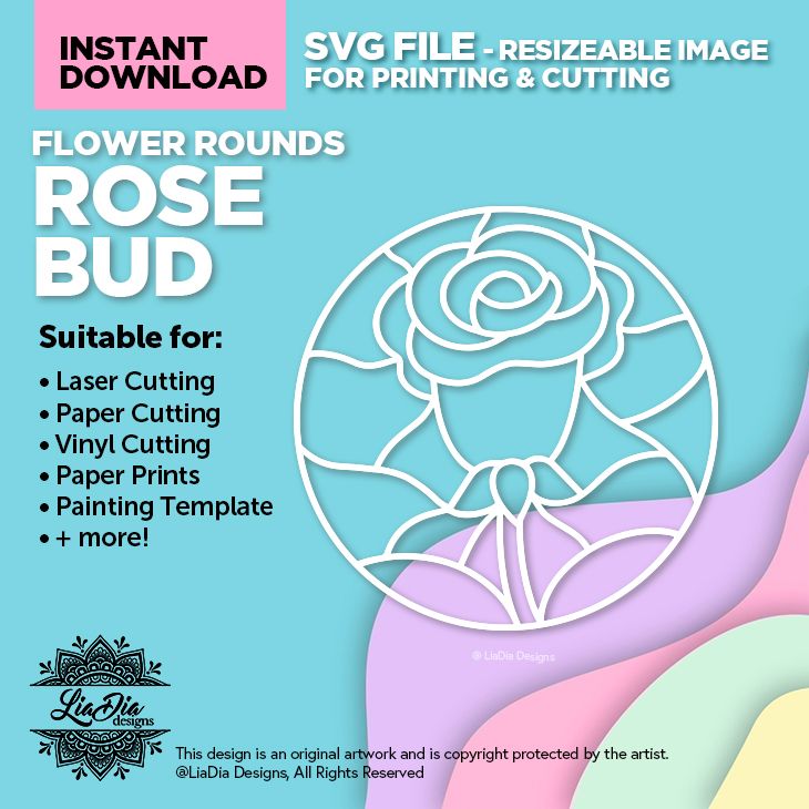 Instant Digital Download - Rose Bud - Stained Glass Style Design - SVG for Cutting and Printing