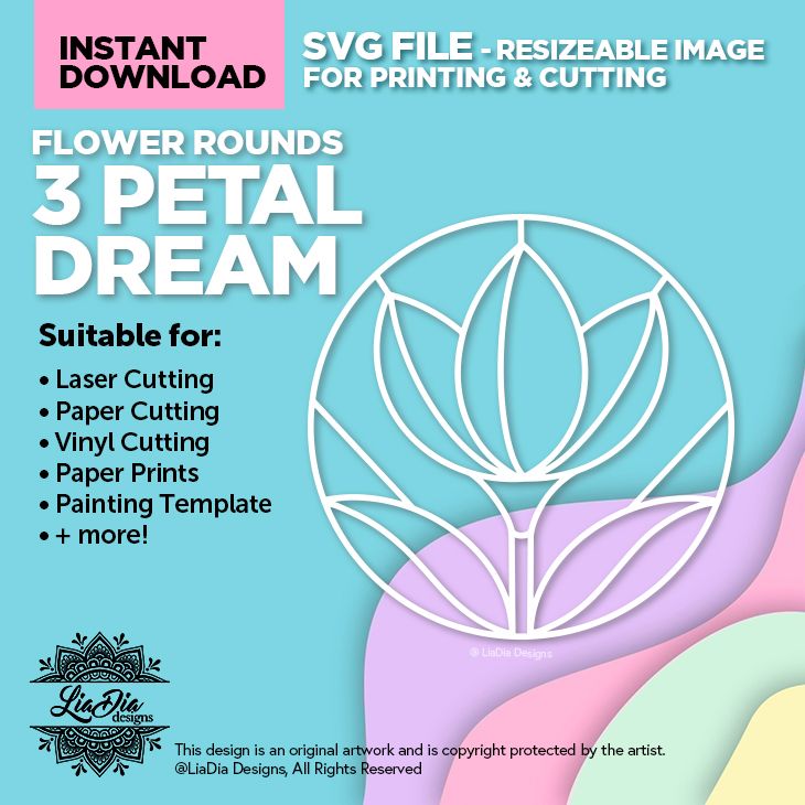 Instant Digital Download - 3 Petal Dream - Stained Glass Style Design - SVG for Cutting and Printing