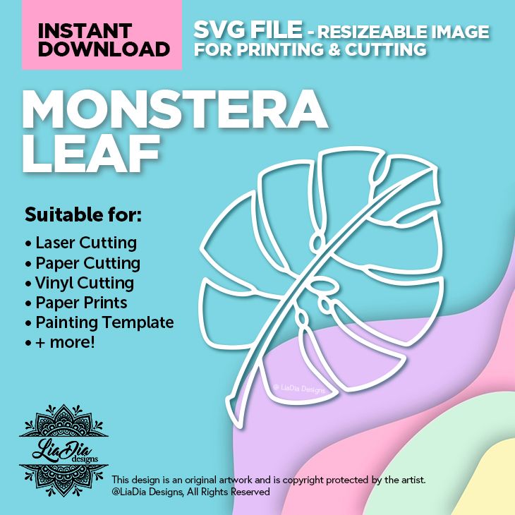 Instant Digital Download - Monstera Leaf - Stained Glass Style Design - SVG for Cutting and Printing