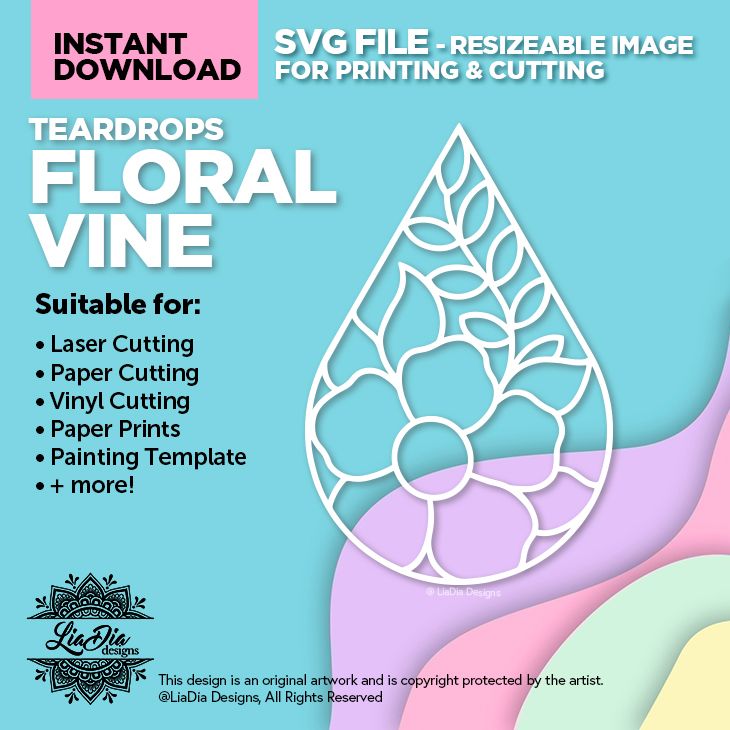 Instant Digital Download - Floral Vine - Stained Glass Style Design - SVG for Cutting and Printing