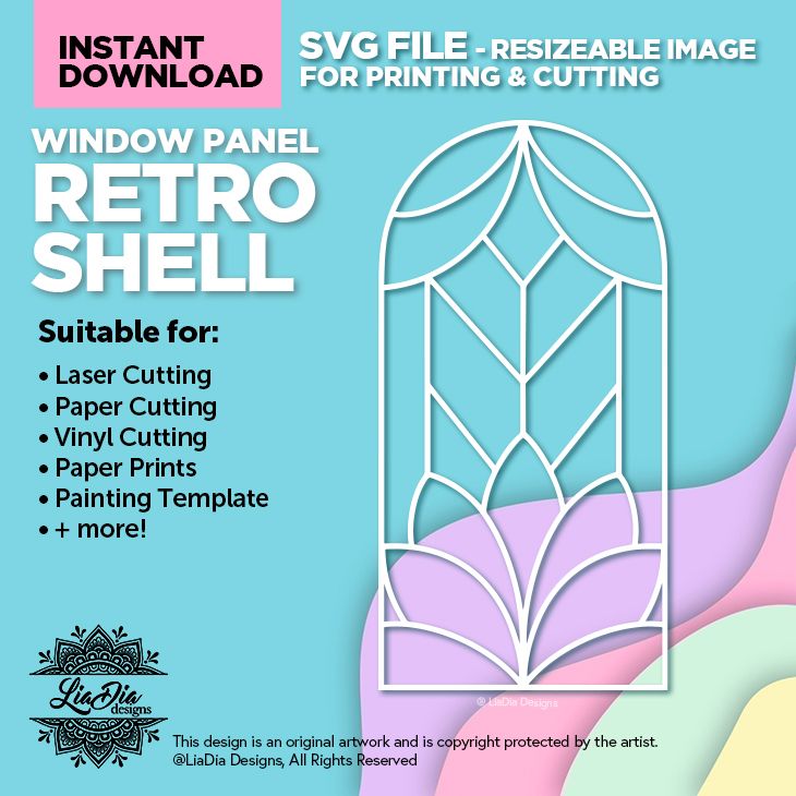Instant Digital Download - Retro Shell - Stained Glass Style Design - SVG for Cutting and Printing
