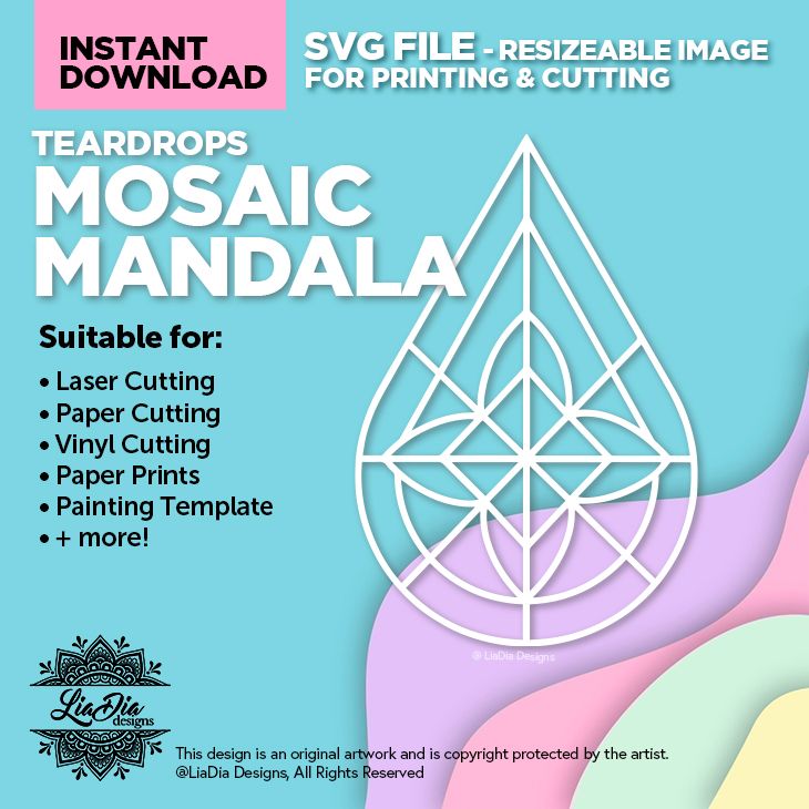 Instant Digital Download - Mosaic Mandala - Stained Glass Style Design - SVG for Cutting and Printing