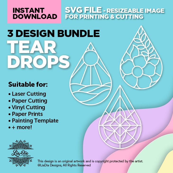 Instant Digital Download - 3 Design Bundle - Tear Drops - Stained Glass Style Design - SVG for Cutting and Printing