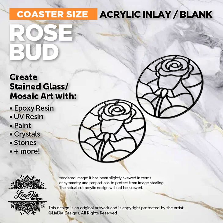 Coaster Minis - Rose Bud  - Inlay / Silhouette Black Acrylic Blank - 2 pieces