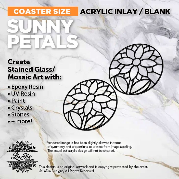 Coaster Minis - Sunny Petals  - Inlay / Silhouette Black Acrylic Blank - 2 pieces