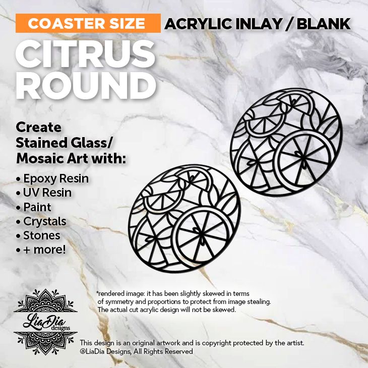 Coaster Minis - Citrus Dream  - Inlay / Silhouette Black Acrylic Blank - 2 pieces