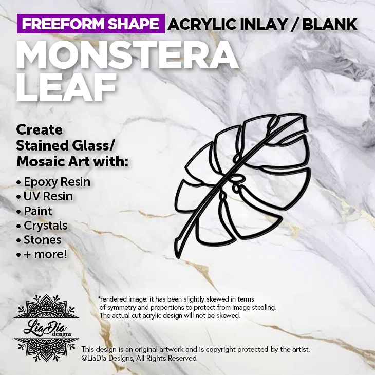 Freeform - Monstera Leaf - Inlay / Silhouette - 5&quot; or 7&quot; Black Acrylic Blank