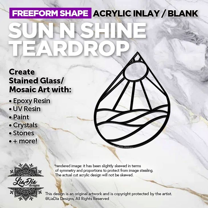 Freeform - TearDrop Sun N Shine - Inlay / Silhouette - 5&quot; or 7&quot; Black Acrylic Blank