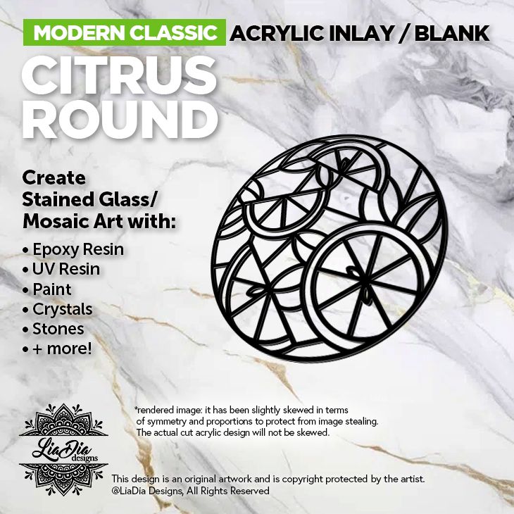 Freeform - Citrus Round - Inlay / Silhouette - 5&quot; or 7&quot; Black Acrylic Blank