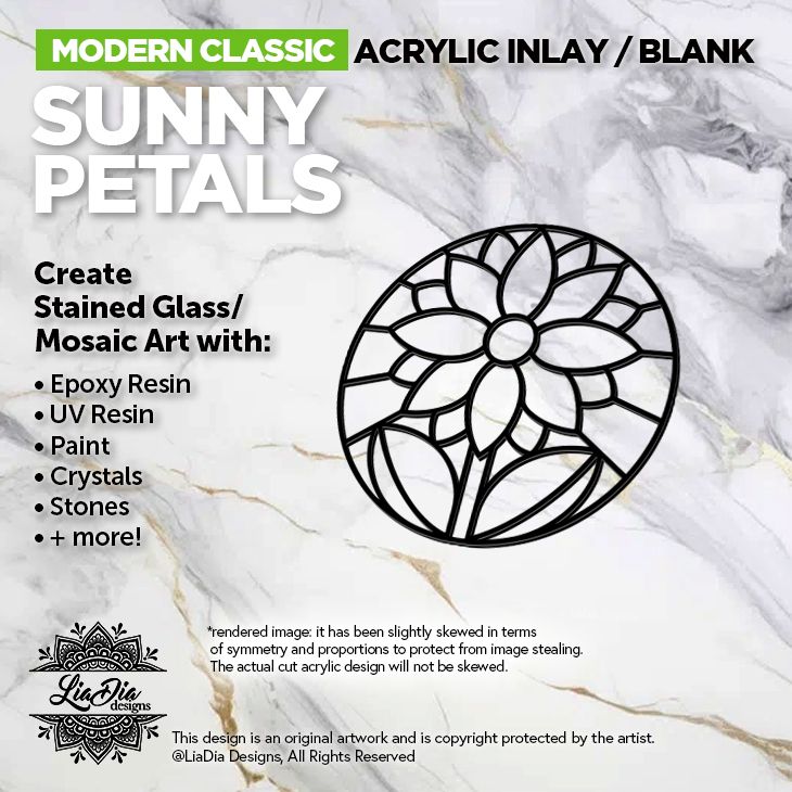 Freeform - Sunny Petals - Inlay / Silhouette - 5&quot; or 7&quot; Black Acrylic Blank