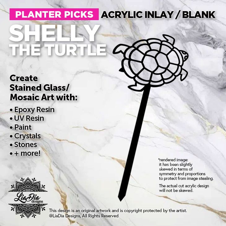Planter Pick Silhouette - Shelly the Turtle - Black Acrylic Blank