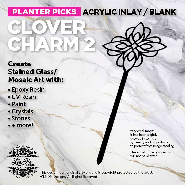 Planter Pick Silhouette - Clover Charm 2 - Black Acrylic Blank