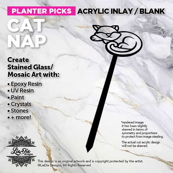 Planter Pick Silhouette - Cat Nap - Black Acrylic Blank