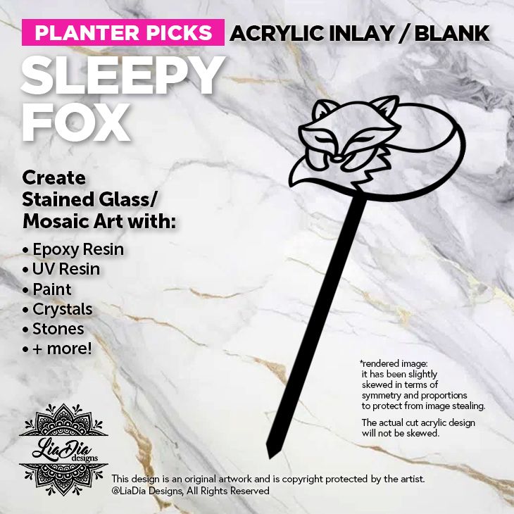 Planter Pick Silhouette - Sleepy Fox - Black Acrylic Blank