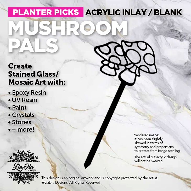 Planter Pick Silhouette - Mushroom Pals - Black Acrylic Blank