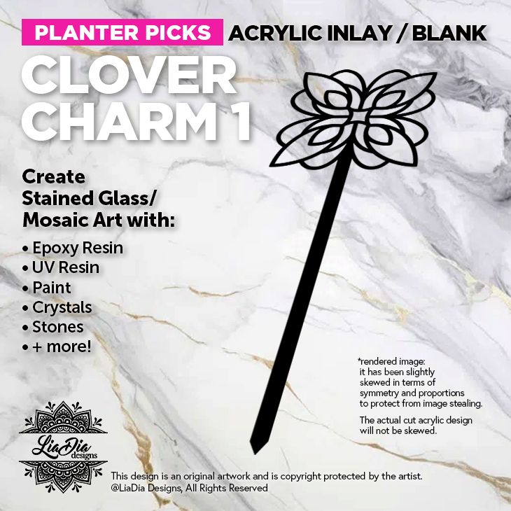 Planter Pick Silhouette - Clover Charm 1 - Black Acrylic Blank