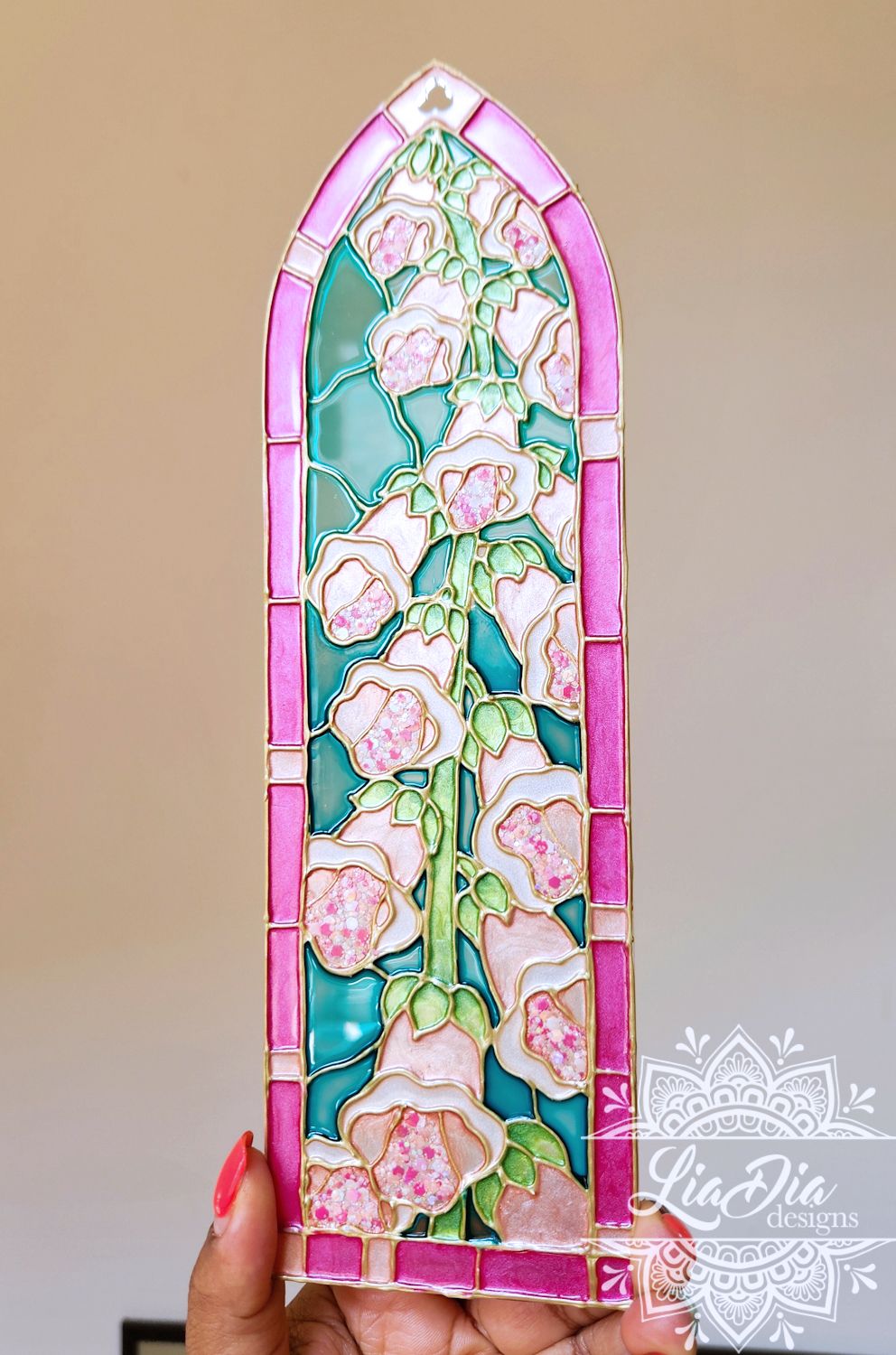 Cathedral Window #10 - Foxgloves - Handpainted Stained Glass Style Painting