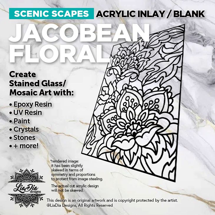 Scenic Scapes - Jacobean Floral - Inlay/ Silhouette  - 9&quot; Black Acrylic Blank