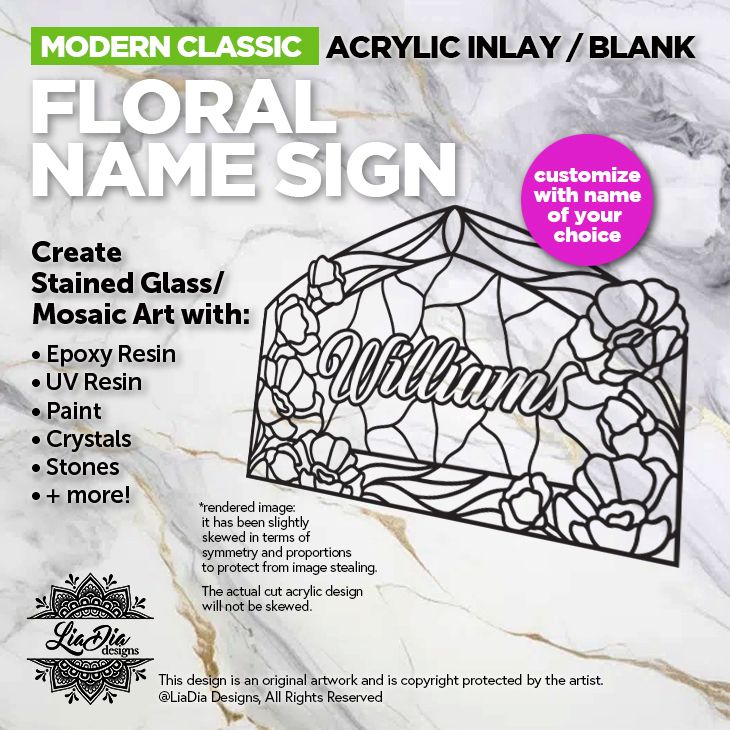 Modern Classic - Name Sign - Floral - Add Paint or Resin - Personalize with Name - 2 Size options