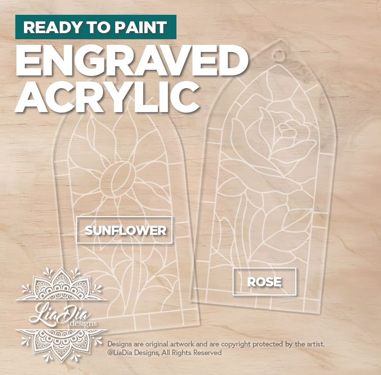 Engraved Acrylic - Rose &amp; Sunflower - Stained Glass Style Suncatcher