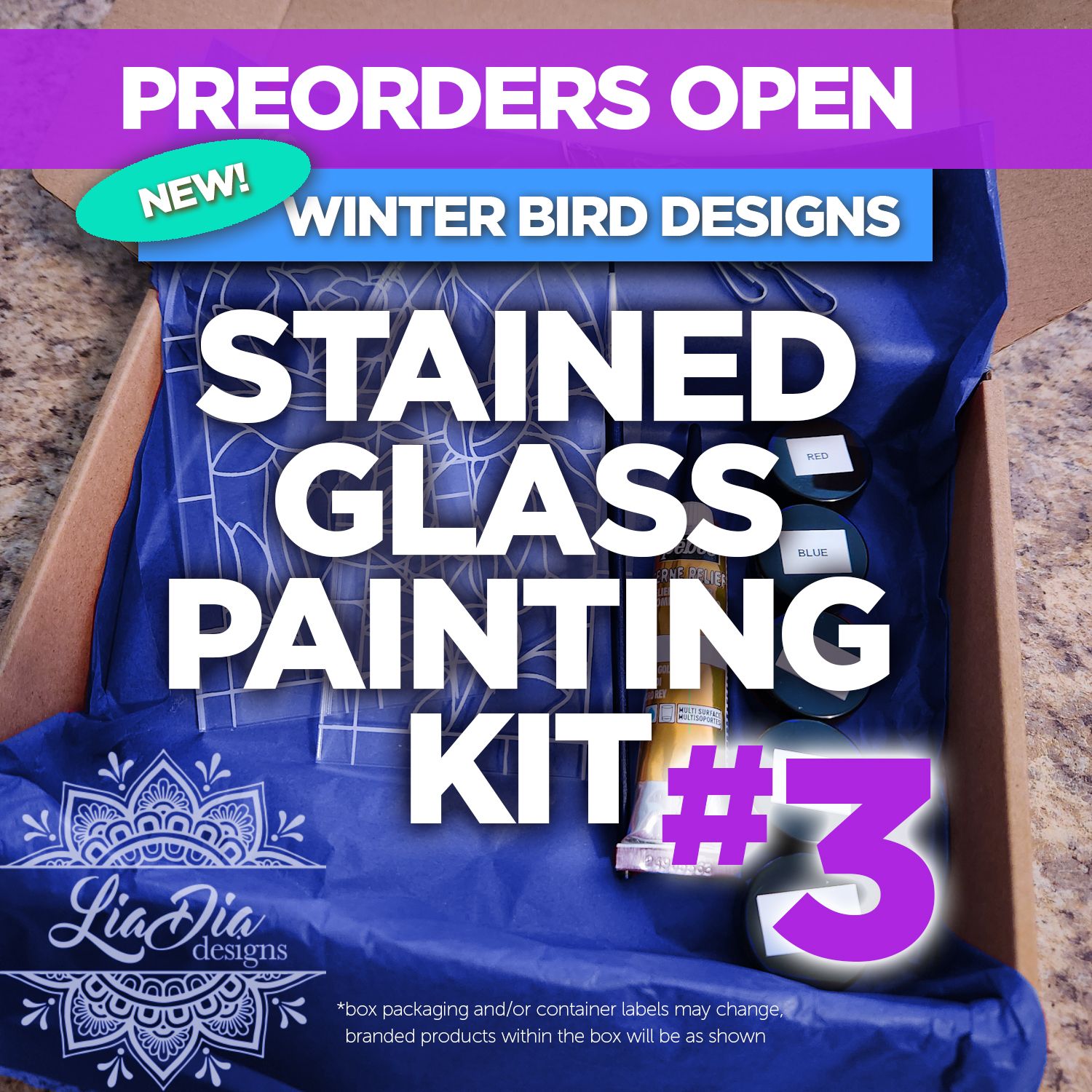 *New!* Stained Glass Style Suncatcher Painting Kit #3 - Winter Birds Theme - Blue Jay &amp; Cardinal